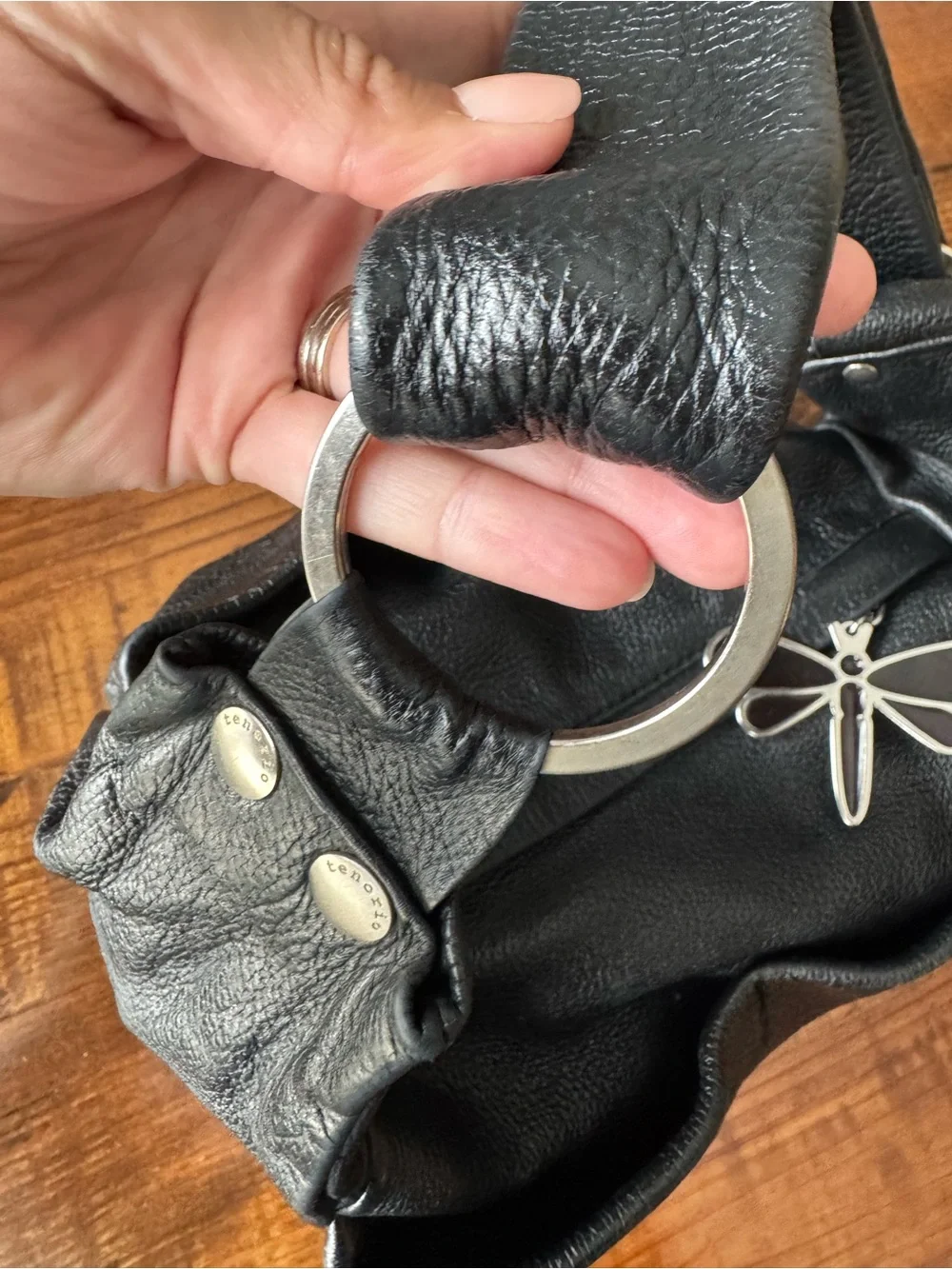 Tenorio Black Pebbled Leather Hobo Bag